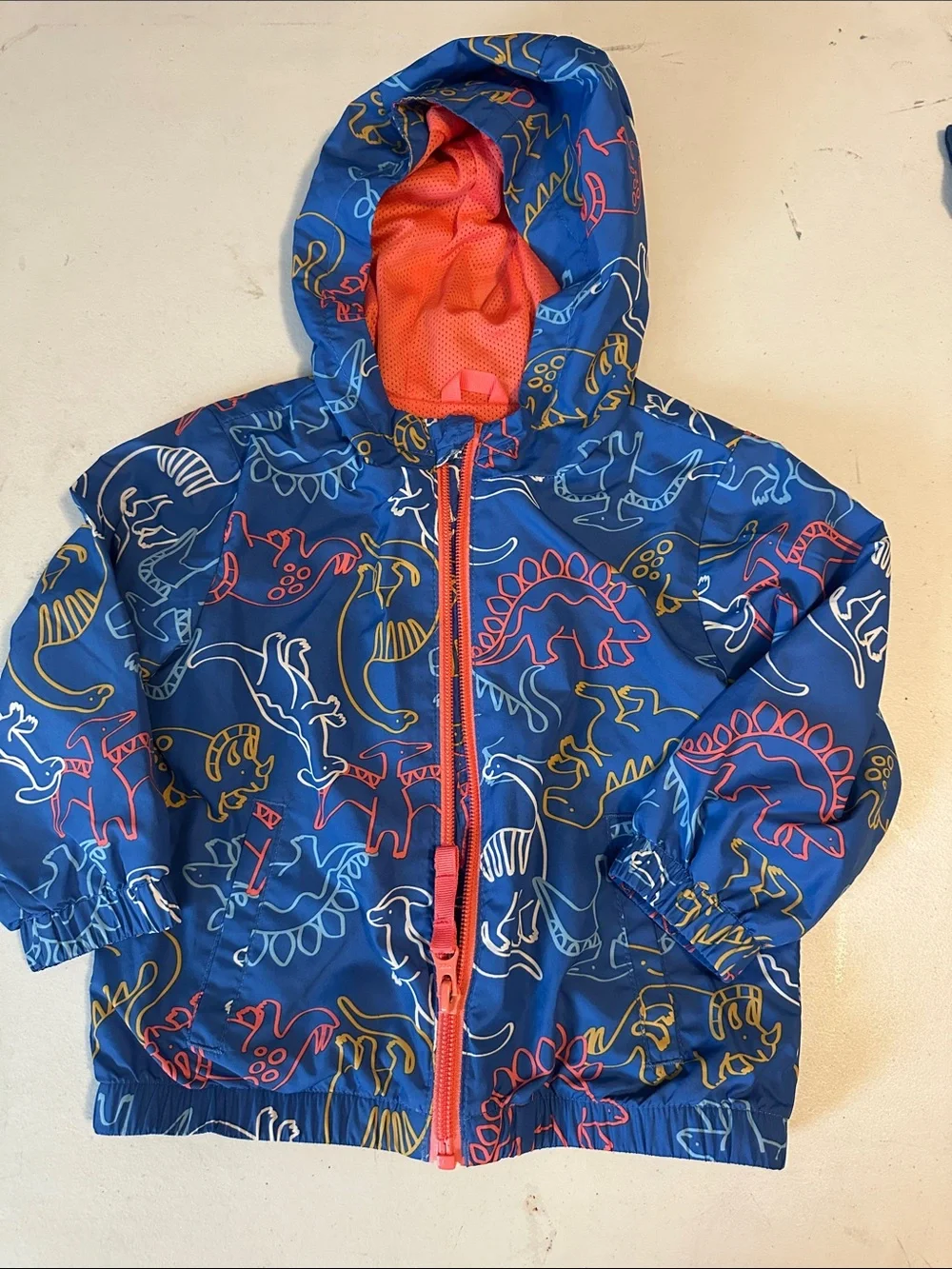 Cat & Jack Blue Dinosaur Hooded jacket with Orange Lining